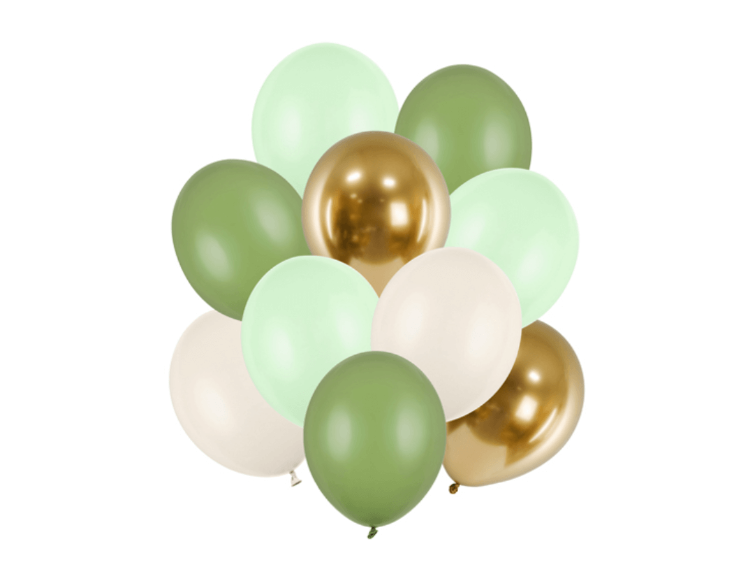 Ballongbukett - Grön & Guld (10-pack)