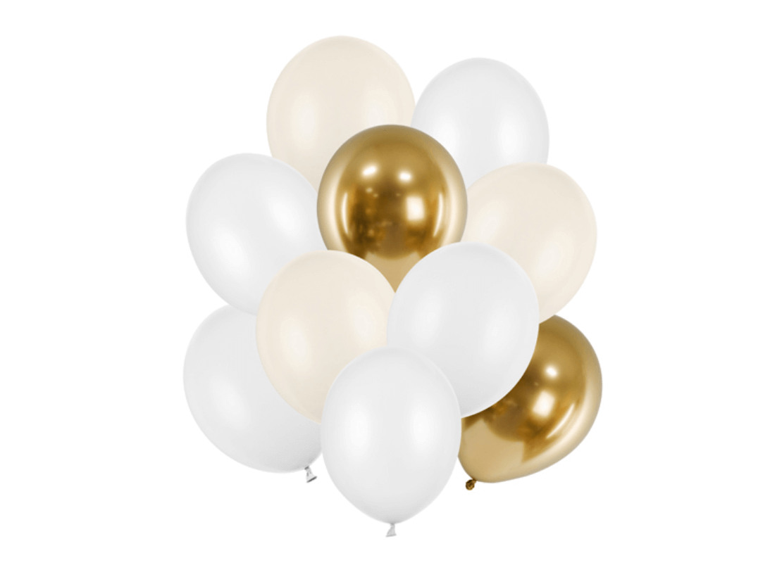 Ballongbukett - Guld & Vit (10-pack)