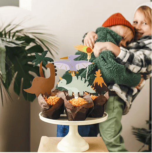 Cake picks - Dinosaurier, vulkan och palm -1