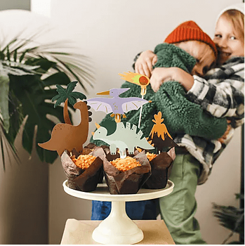 Cake picks - Dinosaurier, vulkan och palm -1