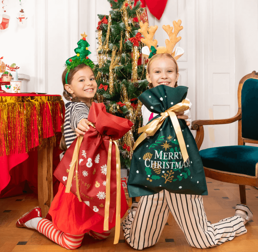 Julklappssäck röd "Merry Christmas" -1