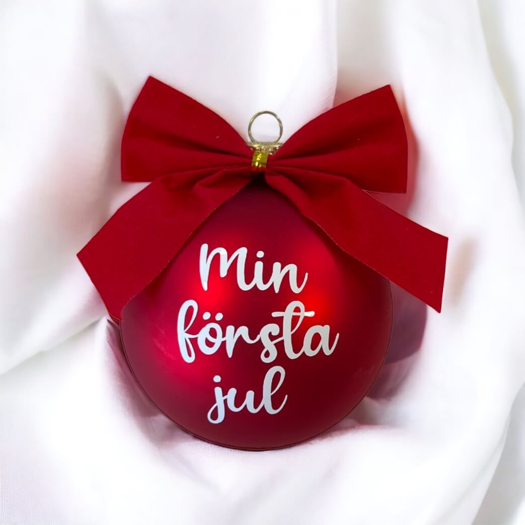 Julgranskula "Min första jul" Röd 8 cm