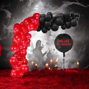 Ballongbåge Djävul  - Ballong med namn "Halloweenfest"