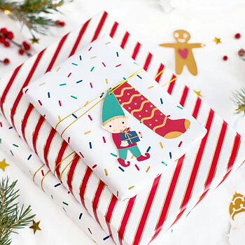 Julklappsetikett med snöre - Tomte mix -1