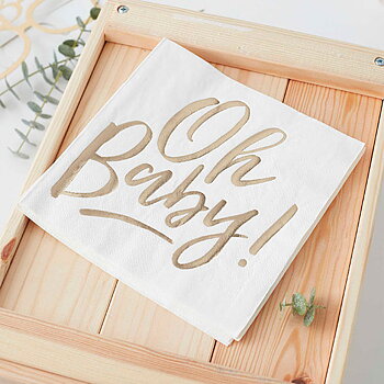 Servetter "Oh baby" - Metallic guldtext
