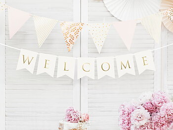Vimpel | "Welcome" | Vit med guldtext