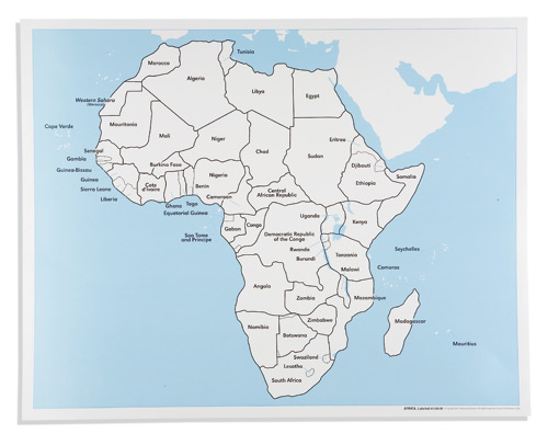 Kontrollkarta Afrika med namn 