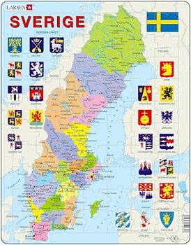 Sverigekarta med landskapsvapen - pussel