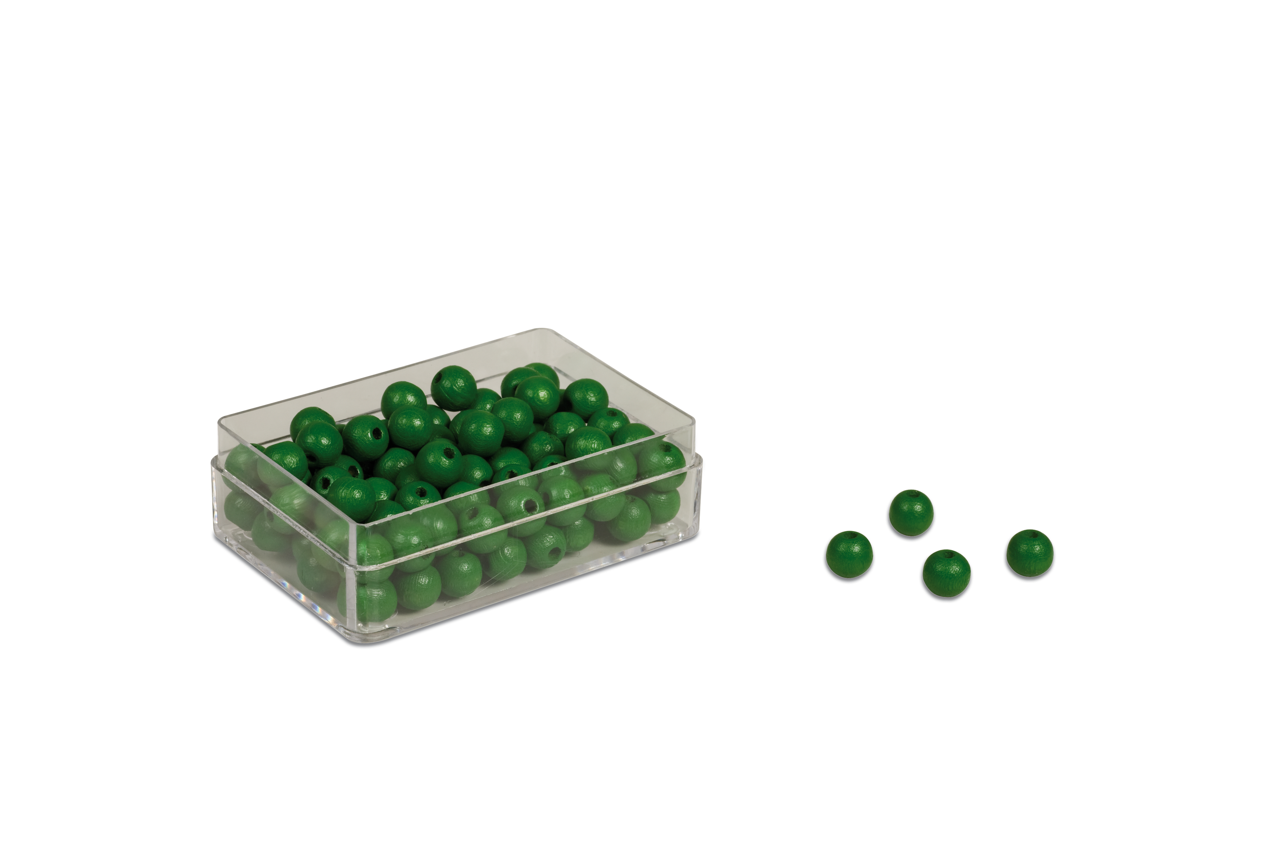 Plastask med 100 st gröna träpärlor