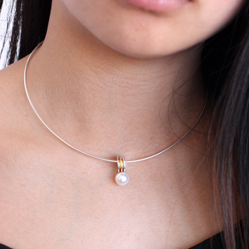Cylinder -sterling silver pendant with pearl - 6