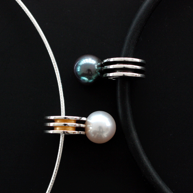 Cylinder -sterling silver pendant with pearl