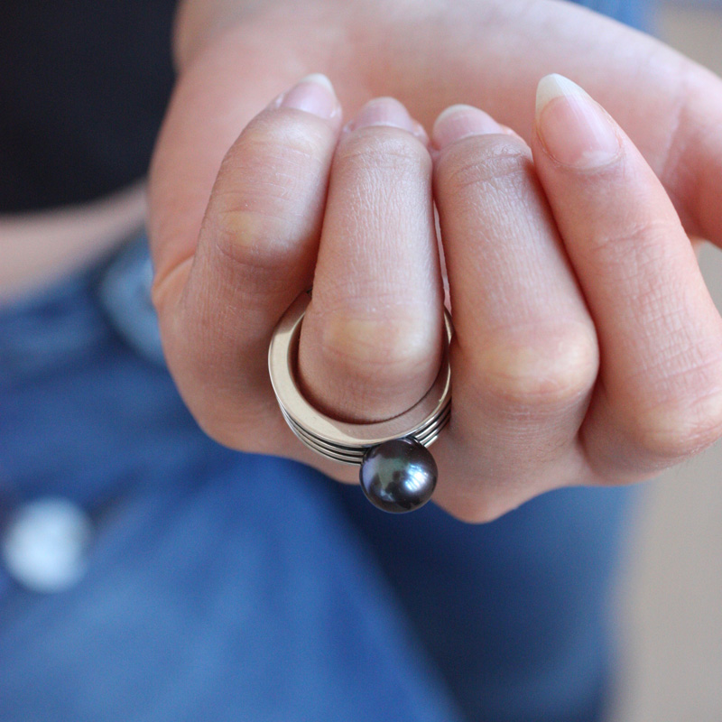 Cylinder -sterling silver ring with pearl - 4