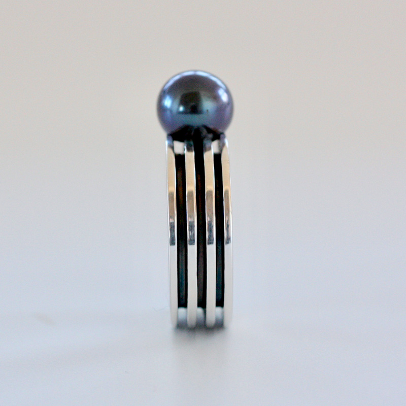 Cylinder -sterling silver ring with pearl - 6