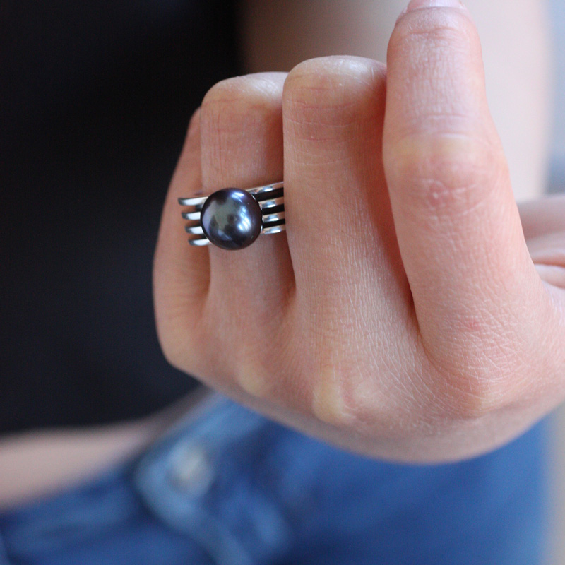 Cylinder -sterling silver ring with pearl - 2