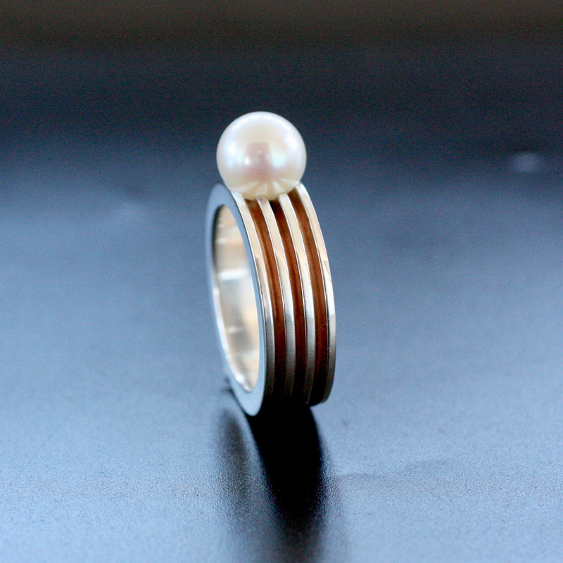 Cylinder -sterling silver ring with pearl - 3