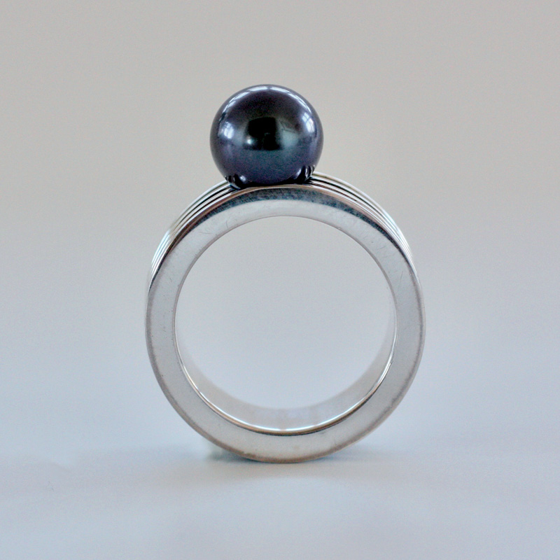 Cylinder -sterling silver ring with pearl - 5