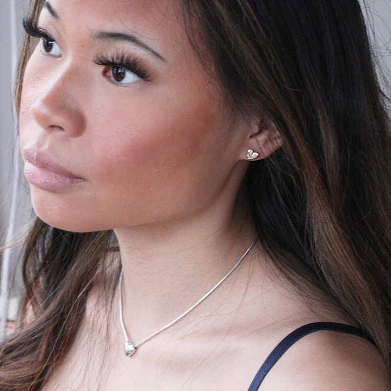 Kompass - sterling silver heart stud earring  - 2