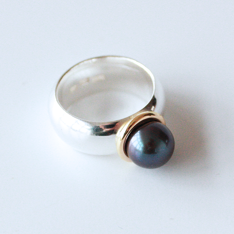 Pärla - ring i silver och guld - 6
