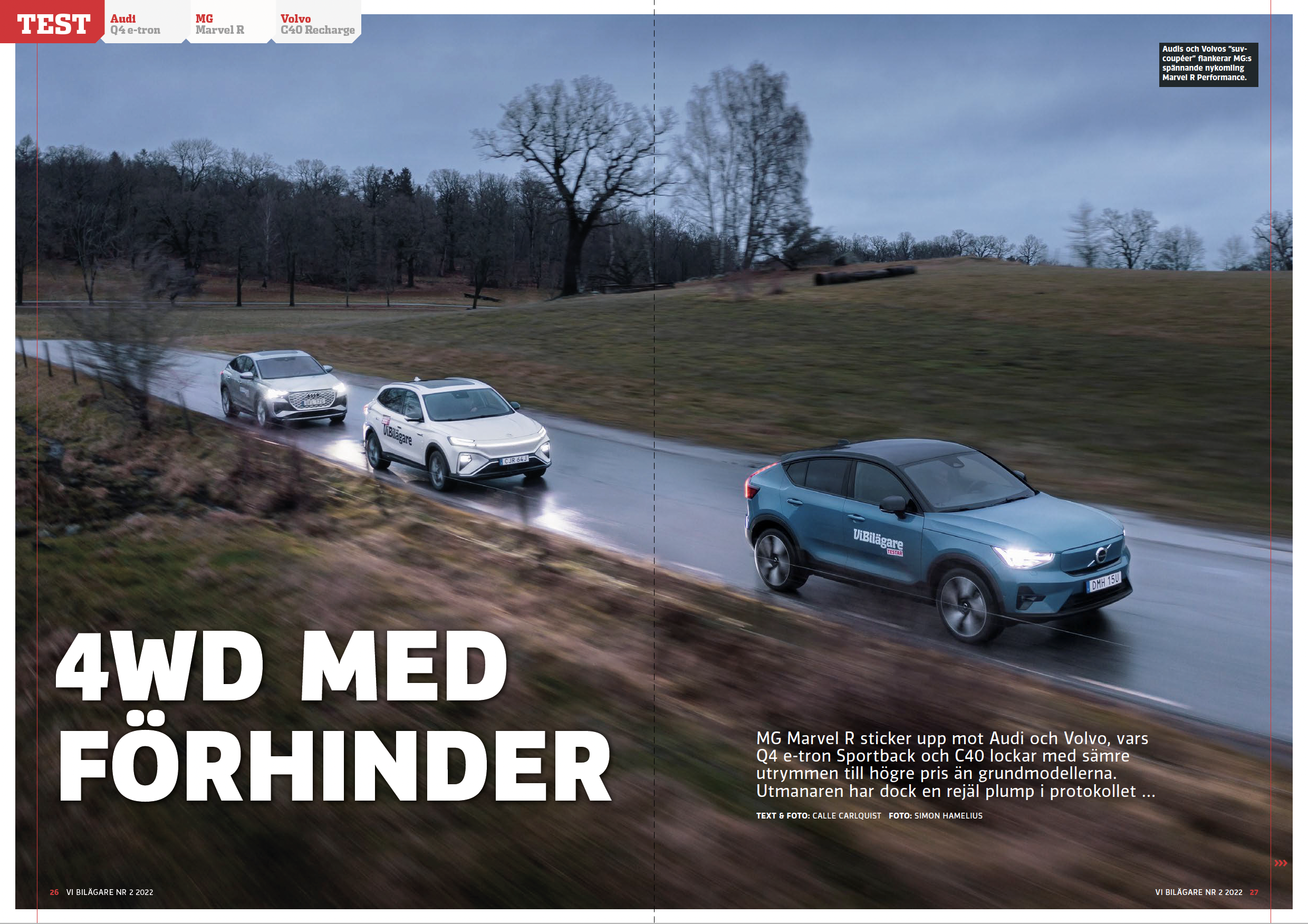 Vi Bilägare 2022/02 Biltest:  Audi Q4 e-tron / MG Marvel R / Volvo C40 Recharge