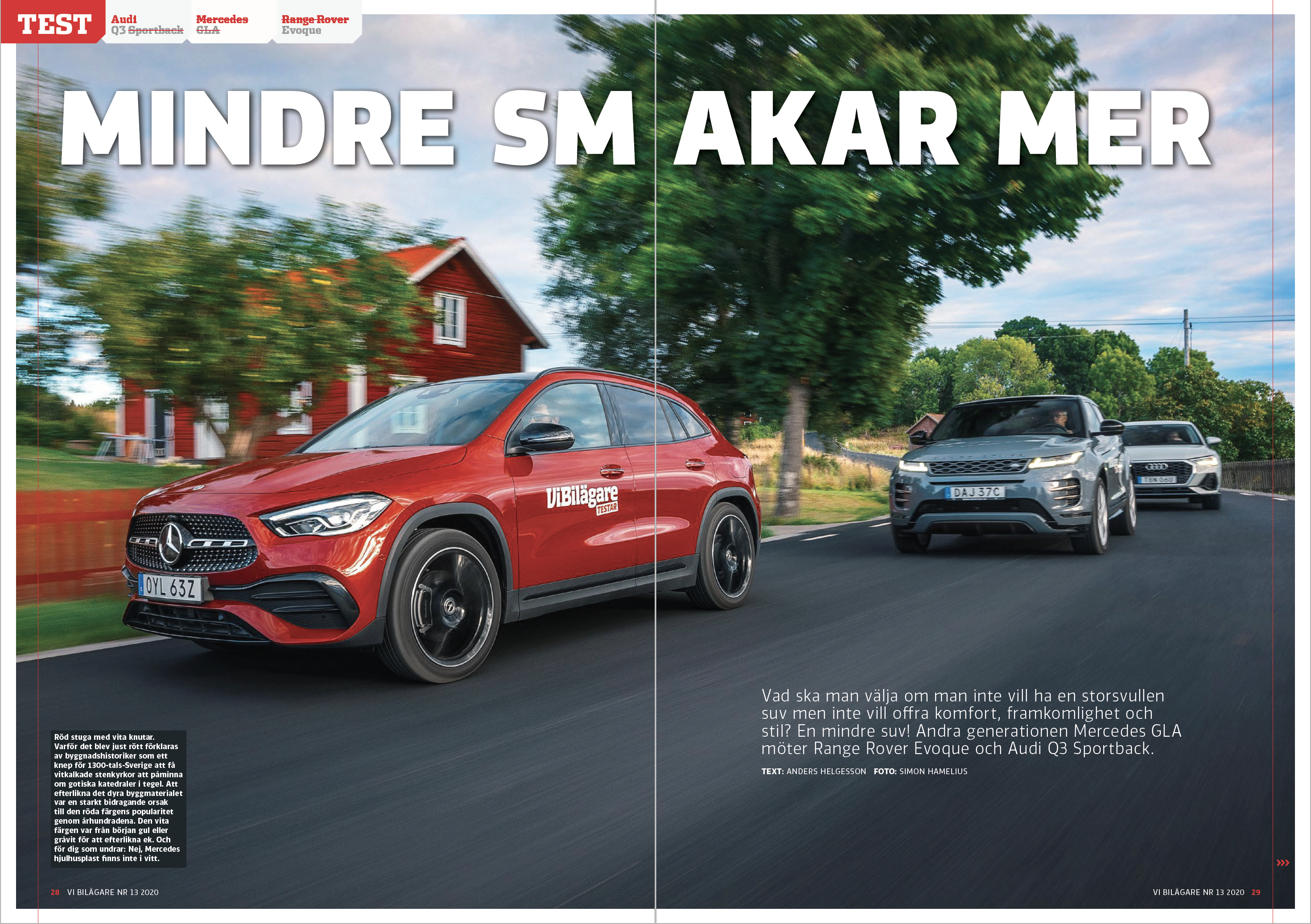 Vi Bilägare 2020/13 Biltest: Audi Q3 Sportback / Mercedes GLA / Range Rover Evoque