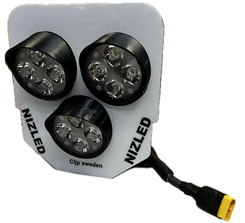 Lampfäste till vit Husqvarna 4-takt 2024-. Med monterade fläktkylda och lätta (70g) E40F LED-lampor (115w)