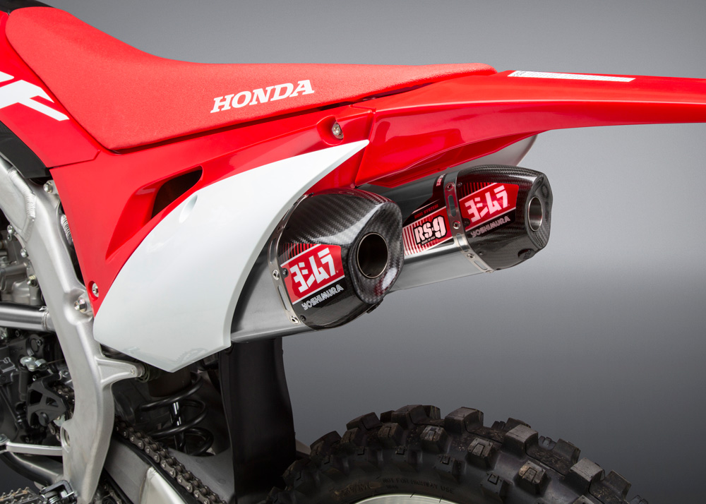 YOSHIMURA RS9- Full Exhaust System Stainless Steel/Stainless Dual Slip-on/Carbon End Cap Honda CRF250R 18-21 - 3