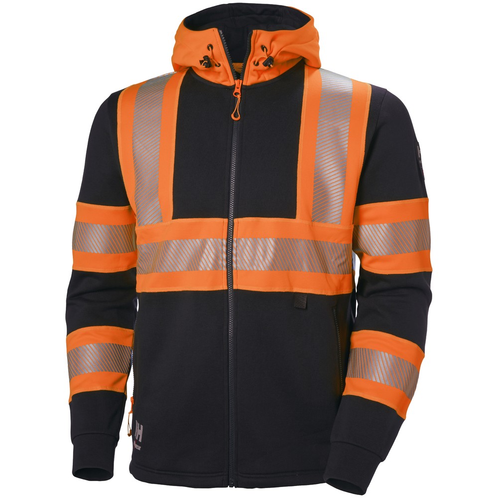HOODIE MED HEL DRAGKEDJA 2XL ICU FL.ORANGE/GRÅ