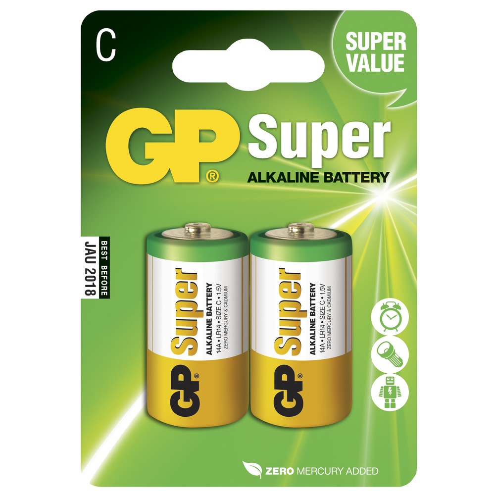 BATTERI 1,5V C/LR14 SUPER ALKALINE 2ST
