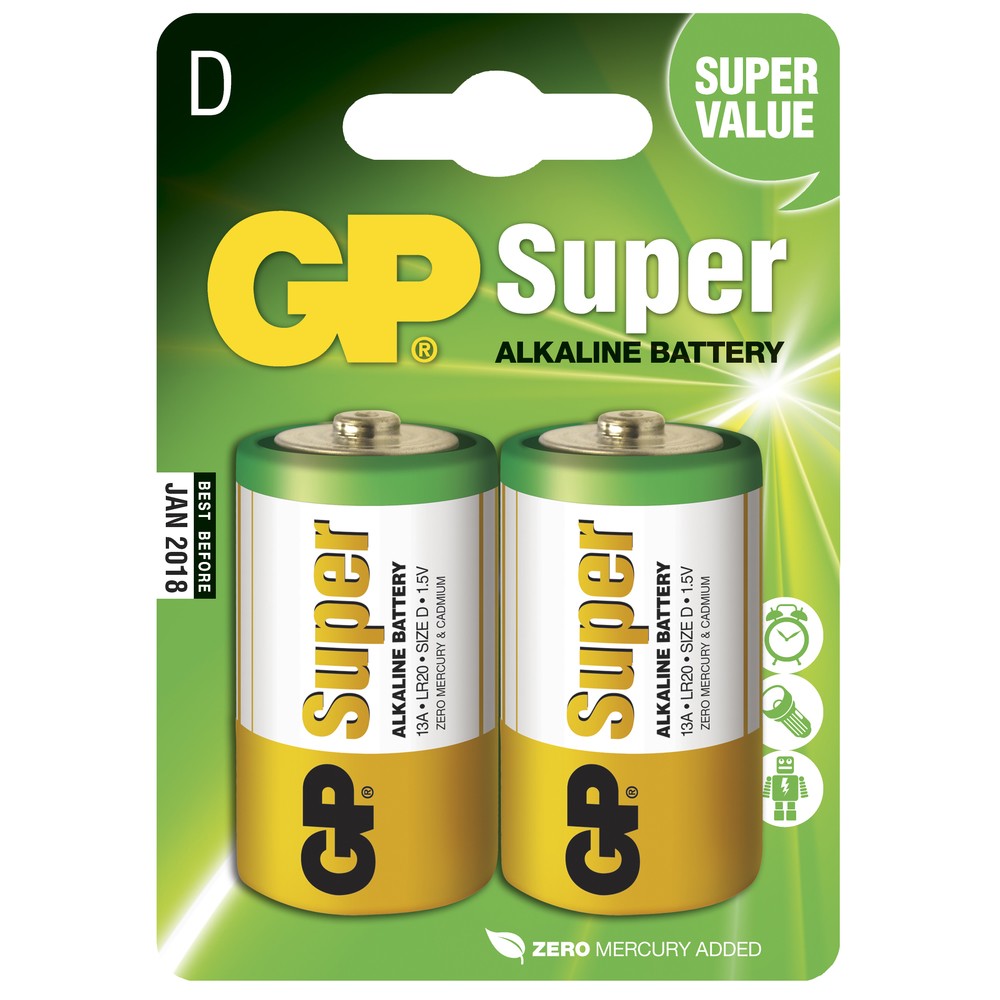 BATTERI 1,5V D/LR20 SUPER ALKALINE 2ST