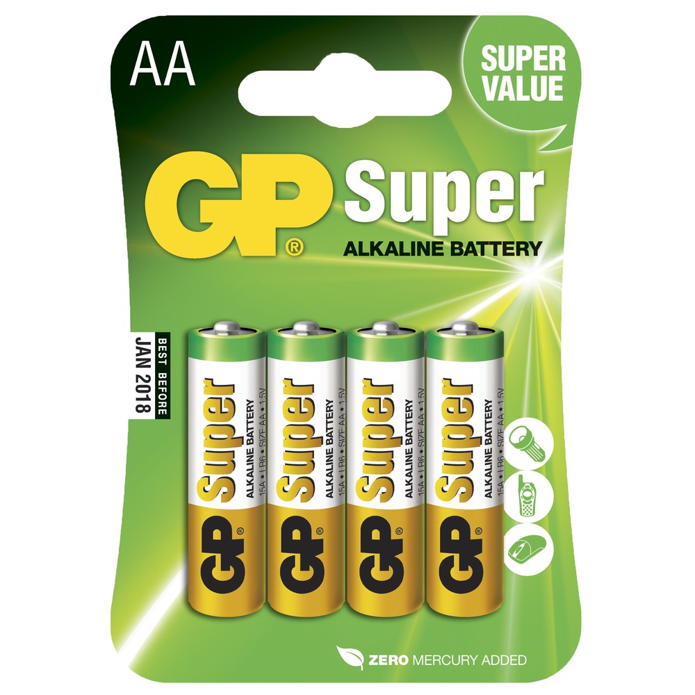 BATTERI 1,5V AA/LR6 SUPER ALKALINE 4ST