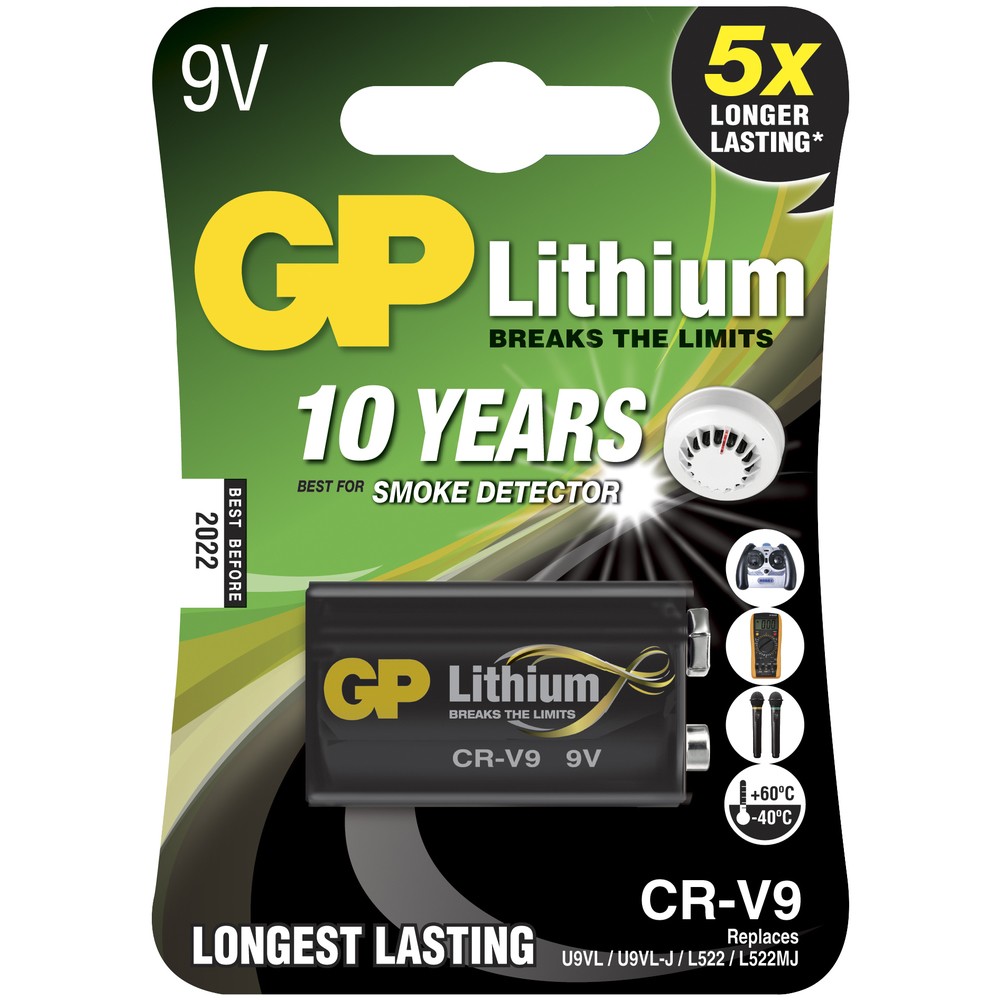 BRANDVARNARE BATTERI 9V CRV9SD-2U1 LITHIUM 1ST