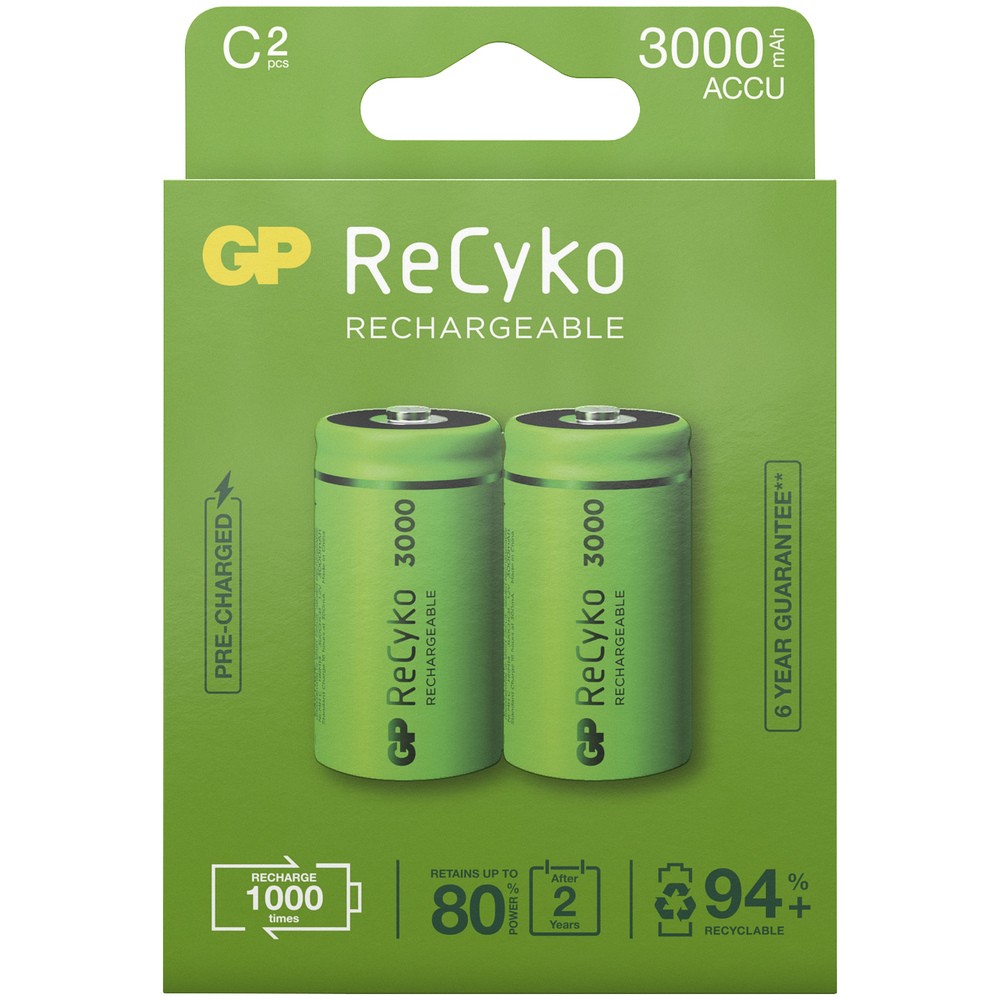 LADDNINGSBART BATTERI 1,2V C 3000MAH RECYKO 2ST