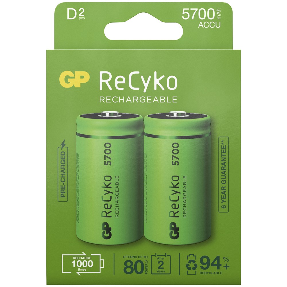 LADDNINGSBART BATTERI 1,2V D MAH RECYKO 2ST