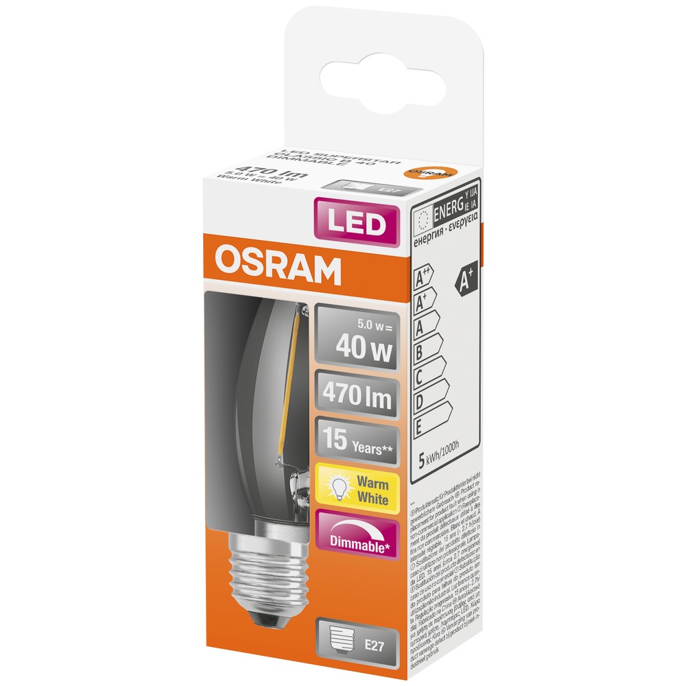 LED CLASSIC RETROFIT B KLAR 40 DIM 5W/827 E27