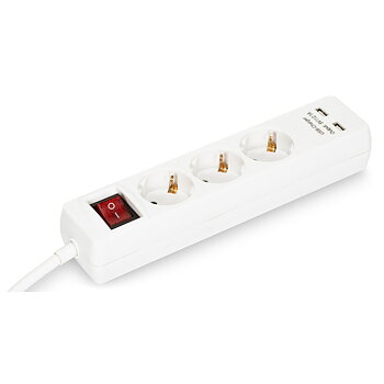 GRENUTTAG 3-VÄGS / USB 3M VIT MED STRÖMBRYTARE