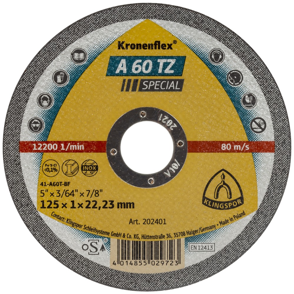 KAPSKIVA 125X1,0X22,2MM A60TZ SPECIAL 10ST