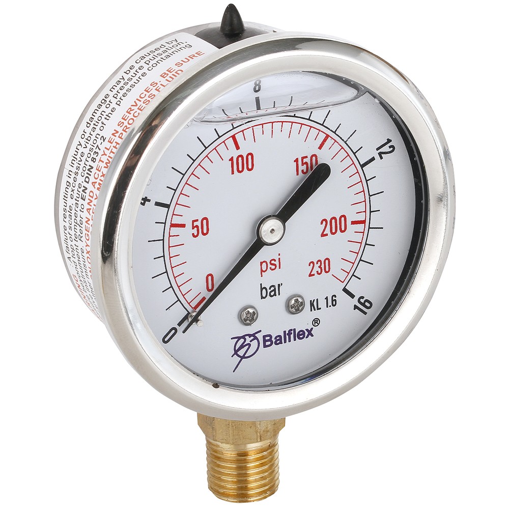 MANOMETER 16BAR 63MM 1/4 BSP BOTTENFÄSTE