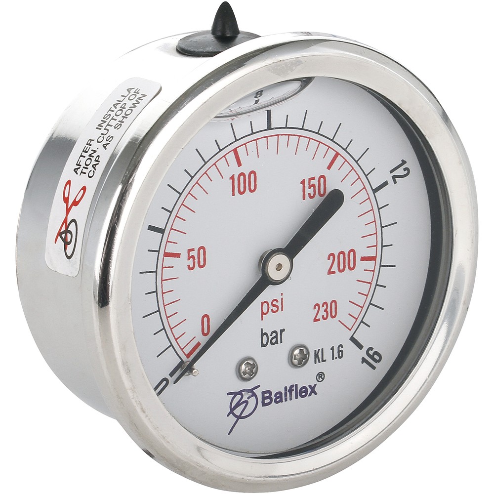 MANOMETER 16BAR 63MM 1/4 BSP BAKRE FÄSTE