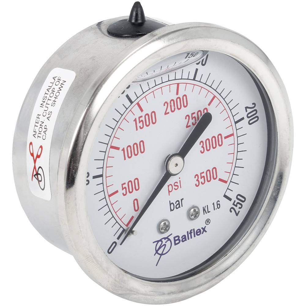 MANOMETER 250BAR 63MM 1/4 BSP BAKRE FÄSTE