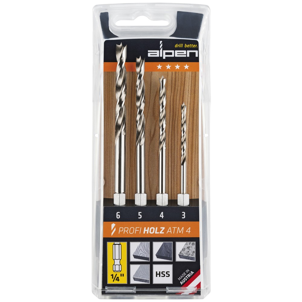 TRÄBORRSATS 4-PCS 3-6MM HSS PROFI HOLZ