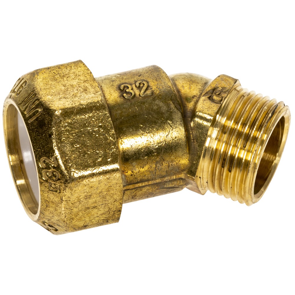 KOPPLING VINKEL 1"- 32MM  UTV. GÄNGA 45° MÄSSING P