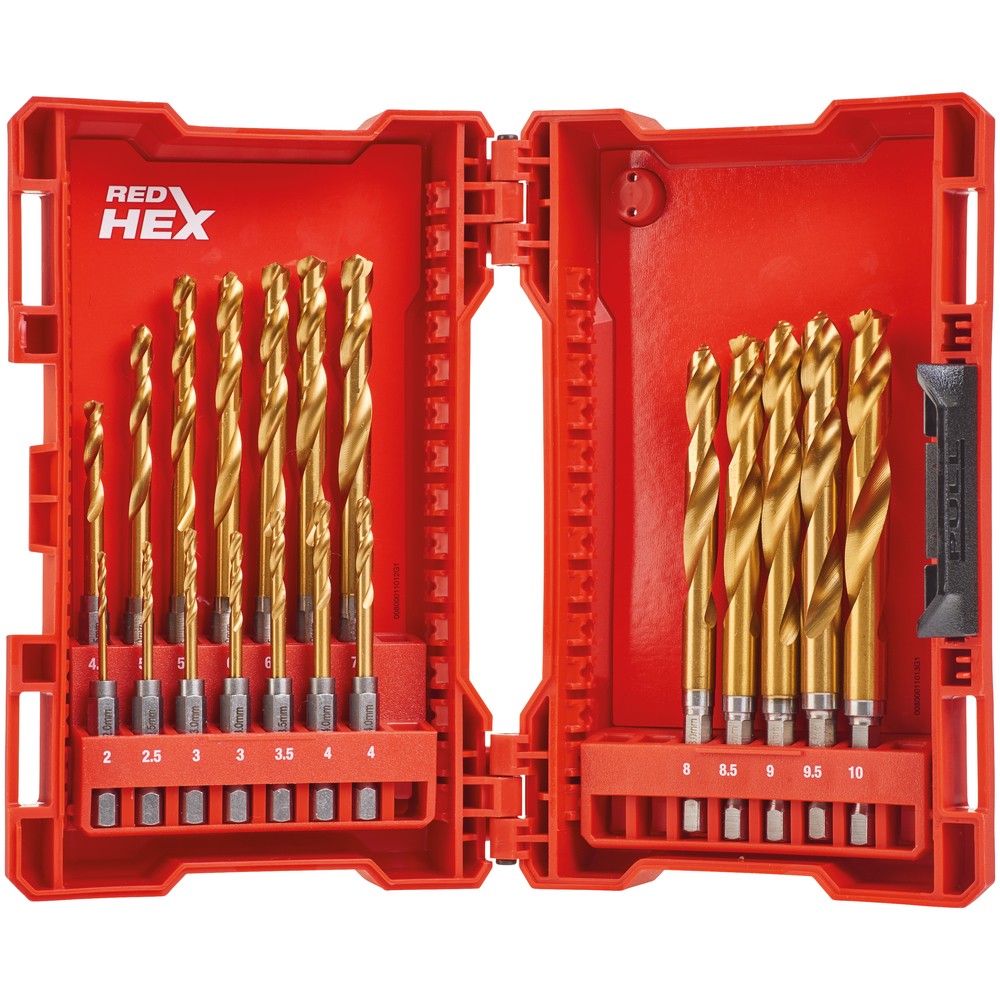 BORRSATS 19 DELAR 2-10MM HSS-G TIN RED HEX