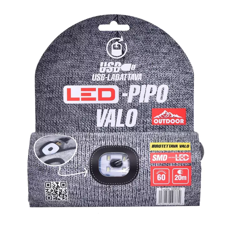 Outdoor Beanie med LED ljusgrå USB-laddare - 2