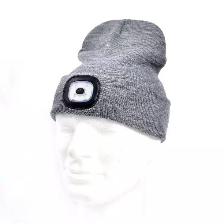 Outdoor Beanie med LED ljusgrå USB-laddare