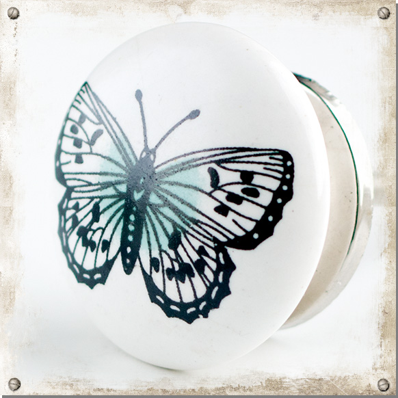 Weißer Knopf mit Sommerschmetterling