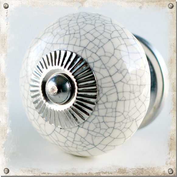 Keramikknopf mit Knistermuster, cremeweiß - silber