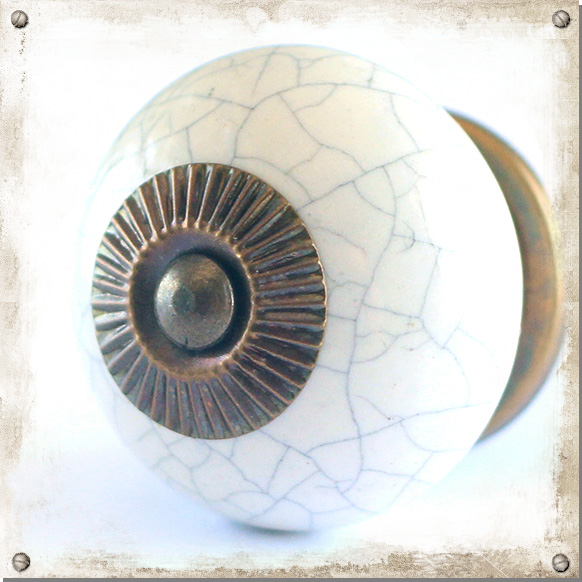Bouton en porcelaine - 40 mm de diamètre - Bouton antique avec motif craquelé en blanc crème
