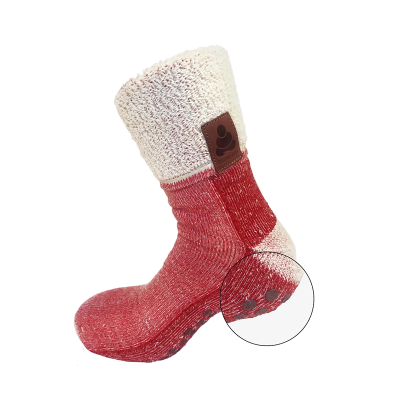 Buddha Socks Red - Varmende uldsokker med skridsikker beskyttelse