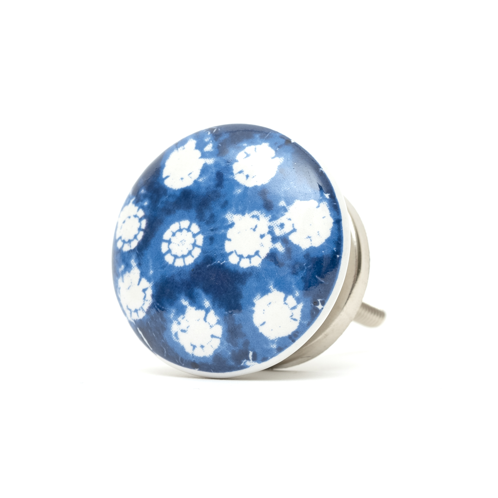 Schrankknopf in Blau und Weiß mit geometrischem Muster