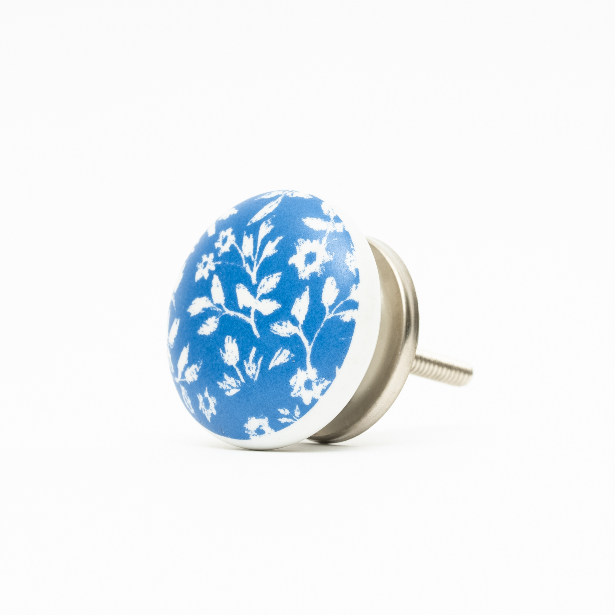 Porzellanknopf - 40 mm - Küchenknopf in blau mit weißem, mäanderndem Blumenmuster
